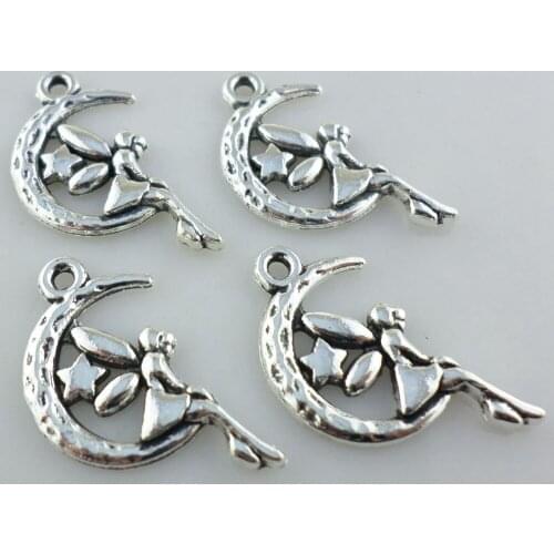 30pcs Tibetan Silver Dainty Angel Fairy in Moon Charms Pendants 14x25mm Jewelry Findings