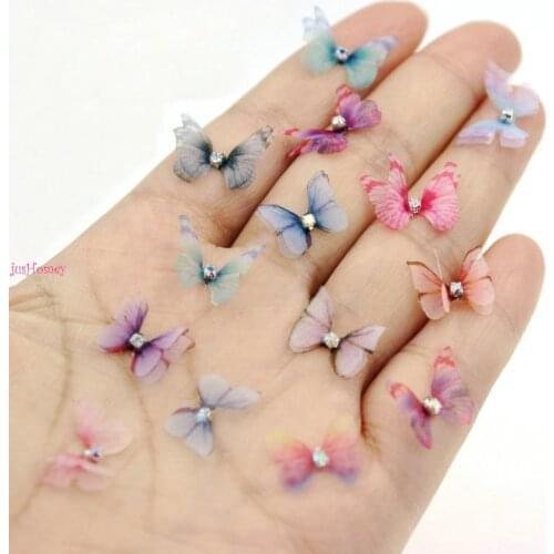 50pcs/lot Handmade Organza Mini Butterflies w/ Rhinestone Silk Butterflies -Custom listing