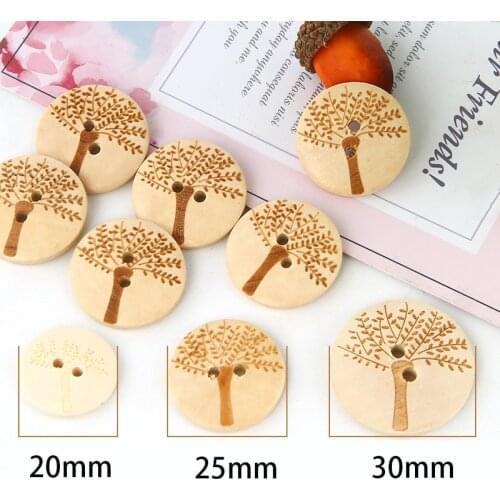 50pcs Retro Series Wood Buttons Tree Pattern Handwork Sewing Scrapbook Clothing Crafts Accessories Gift Card Decoration15-30mm