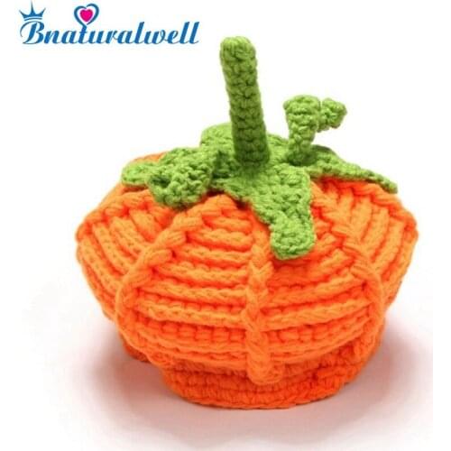Bnaturalwell Toddler Infant Orange Pumpkin Hat Crochet Baby Pumpkin Hat Halloween Knitting Hat Baby Girls Boys Beanie 1pc H514