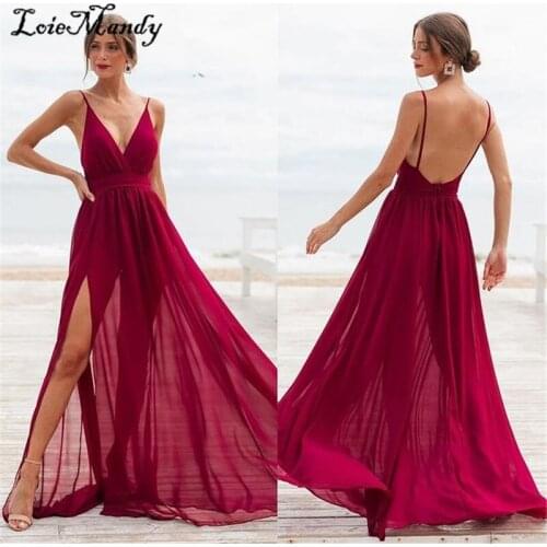Burgundy Chiffon Prom Dresses Long 2021 Sexy Split A-line Evening Party Gowns Plus Size Rochii Backless Robe de soirée