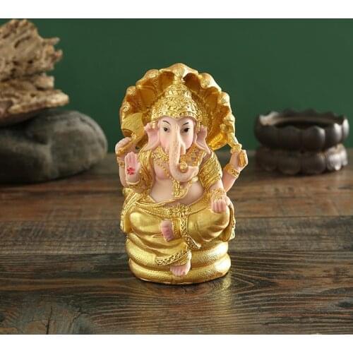 BUF Gold Lord Ganesha Statue Buddha Elephant Hindu God Sculpture Figurines Resin Home Garden Decoration Buddha Statues For House