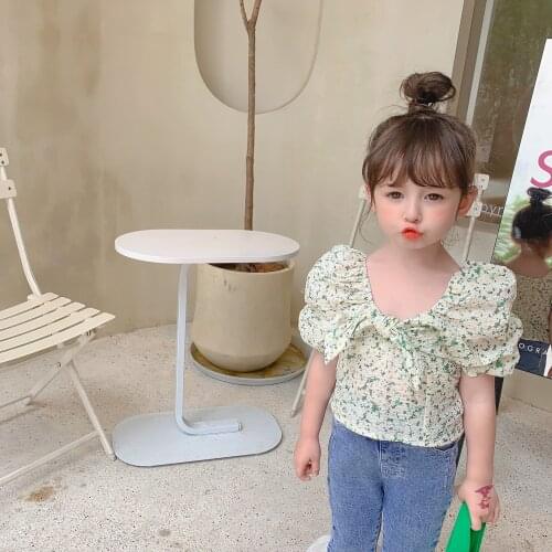 Childrens Clothing 2021 Summer Flower Puff Sleeve Top Bow Variety French Retro Polka Dot