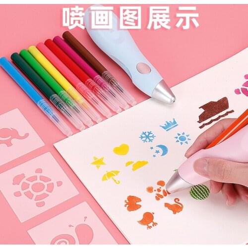 Electric Airbrush Watercolor Pen Set Multi-function Color Inkjet Pen Electric Spray Art Pen 12 Colors Hand-painted