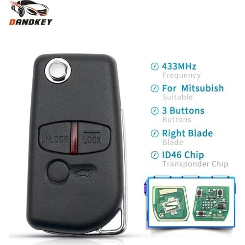 Dandkey Modified 2/3 Buttons Car Remote Key Flip Uncut Blade Fob 434 MHZ ID46 Chip For Mitsubishi Lancer Outlander Shogun Pajero