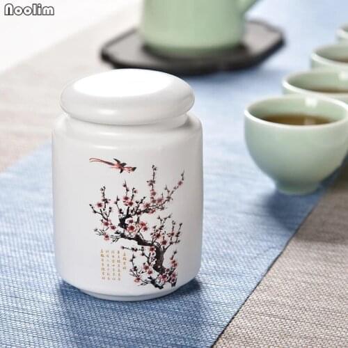NOOLIM Ceramic Hand Painted Plum Orchid Bamboo and Chrysanthemum Tea Caddy Creative Candy Snack Sealed Storage Tank Canister