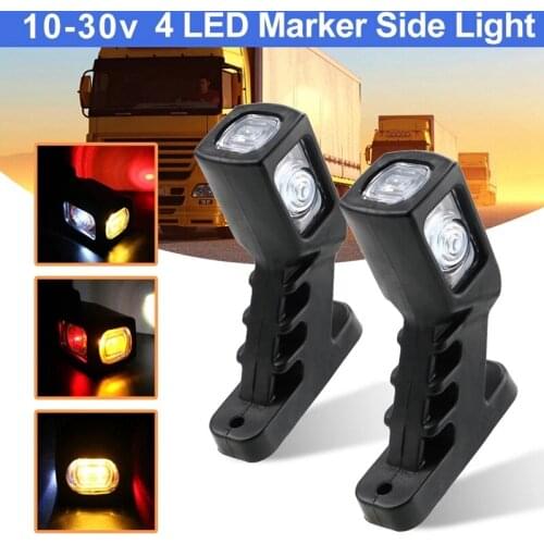 2Pcs 10-30V 4 LED Side Marker Light for Truck Trailer Caravan Van 3 Face Red Amber White Car Clearance Lamp
