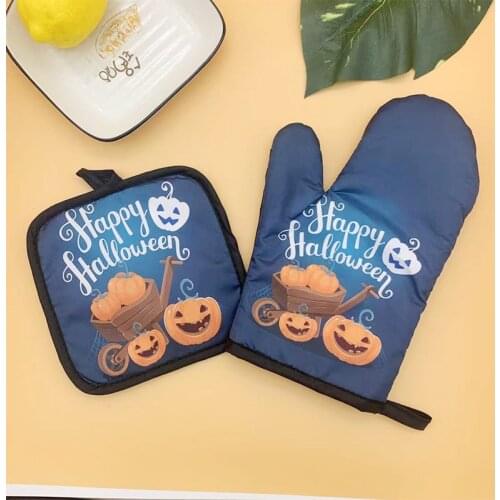 Kitchen Gloves Thickened Printing Heat Insulation Gloves Microwave Oven Oven Gloves High Temperature Baking and Anti-scalding