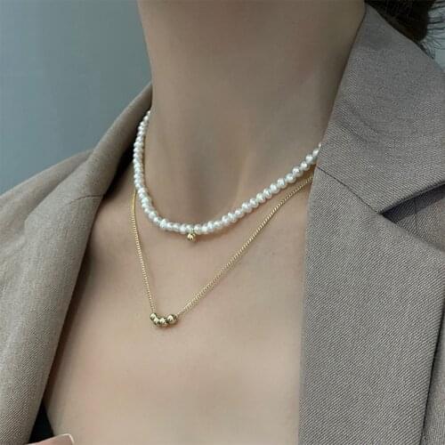 MENGJIQIAO 2021 Elegant Freshwater Pearl Choker Jewelry For Women Girls Party Wedding Metal Ball Necklace Bijoux Colares