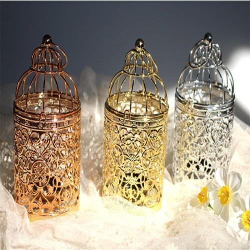 Mini Iron Candlestick Empty Flower Pattern Birdcage Creative Home Decoration European-style