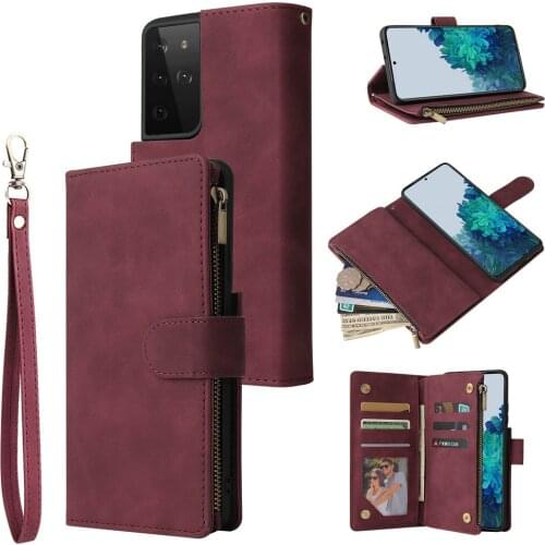 Multifunction Leather Wallet Zipper for Samsung S21 Ultra 5G S20 FE Note 20 S 21 + Flip Cover for Samsung Galaxy S21 Plus Coque