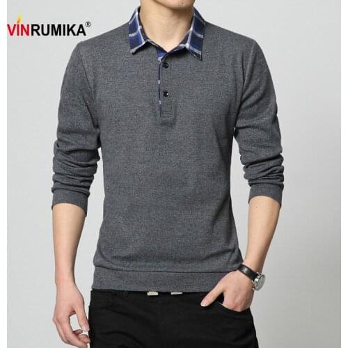 Big Size M-5XL Mens Spring Autumn Casual Brand Cotton Gray Turndow Long Sleeve T-shirts Man Black Solid Color T-shirt Tees Tops