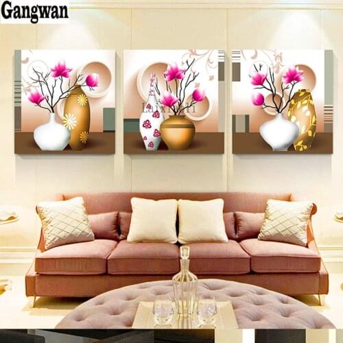 Full square round Diy diamond painting Classical flower decor picture rhinestones embroidery diamond mosaic 3 pcs cross stitch