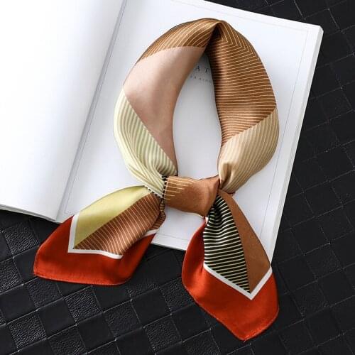 2021 New Silk Square Shawls Luxury Print Office Neck Scarf for Women Wraps Solid Foulard Lady Small Pashmina Bandana Hair Band