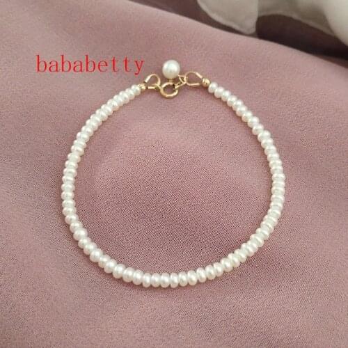 New Natural Freshwater White Pearl 3-4MM AAA Irregular Pearl Bracelet