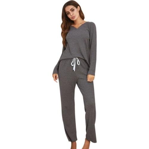 Autumn Women Casual Long-sleeved Sleepwear Clothes Pajamas Suit Home Service Clothing Plus Size
