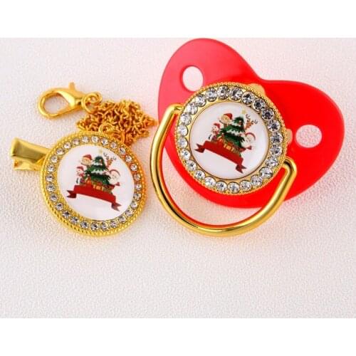 Christmas Theme Luxury BlingBling Baby Pacifier Newborn Dummy Soother Cute Cartoon Santa Claus Shaped Pacifier Christmas Present