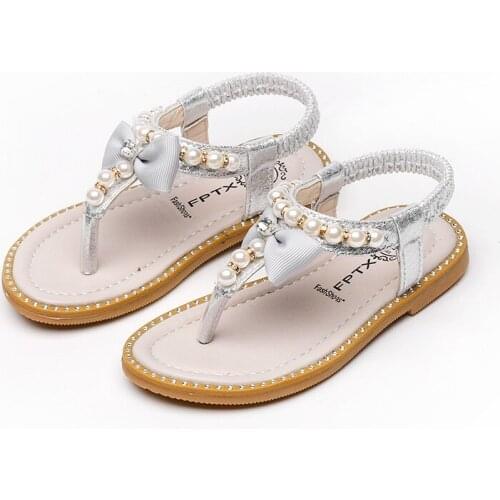 Summer kids baby girl pearl sandals children shoes with bow princess sandals fashion girls flip flops beach sandals shoes