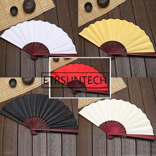 100pcs Large 27cm 33cm Folding Fan Black White Cloth Bamboo Hand Fans DIY Craft Art Planting Ornaments Mens Outdoor Handfan