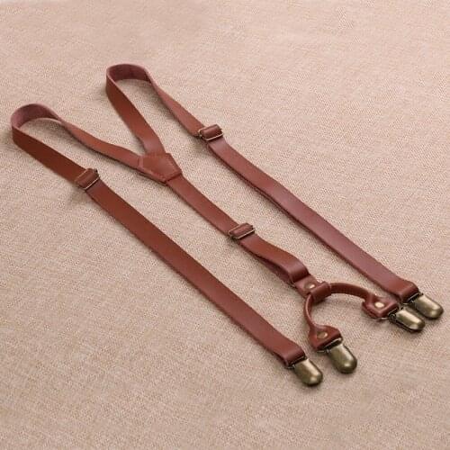 Vintage Mens Suspender Brace Male Strap Clip For Women Cowhide Wild Leisure Casual Belt Skirt Leather Suspenders