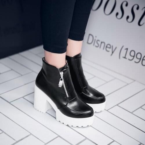 Thick-Heeled Waterproof Platform Metal Zipper Ankle Boots Ultra-High Hollow With Winter Warmth Lady Ankle Boots Platform Shoes