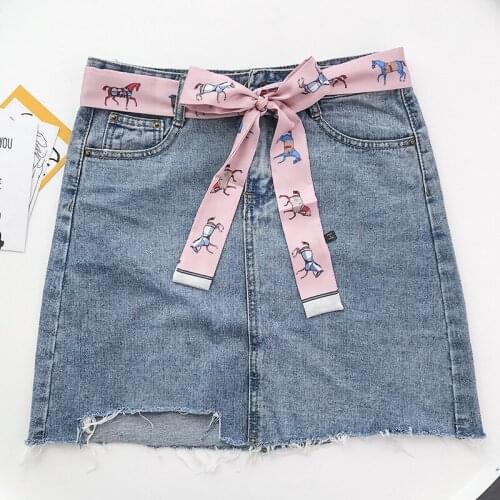 Yishine 5x200cm 8colors Silk Long Small Scarf Cute Animal Horse Cat Print Summer Saistband Belt Scarves Shawl Streamer for Girls