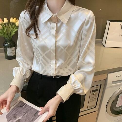 Womens Shirt Chiffon Blouses for Female Long Sleeve Striped Tops Women-clothing Polo Neck Tops Women 2021 Female Basic Shirt OL