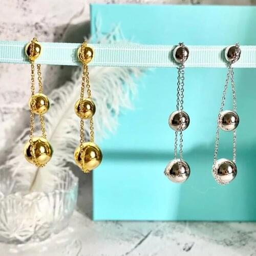 Famous Hot Brand Pure 925 Sterling Silver Ladies Jewelry For Women Gold Earrings Fashion Party GIfts Sliver Balls Stud Earrings
