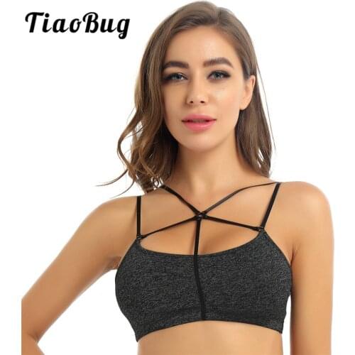 Women Front Crossed Adjustable Straps Workout Running Sports Bralette Crop Top Camisole Ballet Gymnastics Tops Dance Underwear