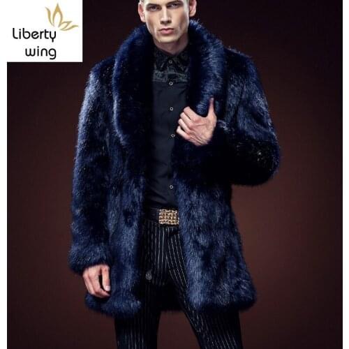 Winter Fashion Mens Faux Fox Coat Thick Warm Jackets Big Fur Men Overcoat Plus Size 3XL Turn Down Collar Sobretudo