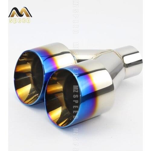 1pcs Car stainless steel blue and bright face Y-type double outlet straight edge exhaust pipe tailpipe