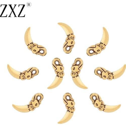 ZXZ 30pcs Antique Gold Tone 3D Elephant Tooth Teeth Charms Pendants Beads 2 Sided for Necklace Bracelet Jewelry Making 18x8mm