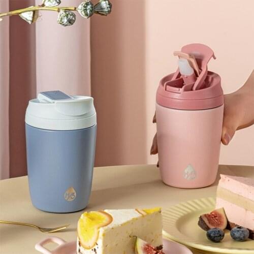 350ml Thermos Mug With Straw Travel Thermal Cup 304 Stainless Steel Water Bottle For Gifts Milk Mug Coffee Mug Office Business