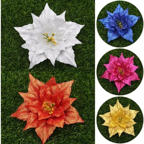13cm Glitter Big Flower Head Artificial Silk Flower Christmas Tree Ornament Christmas New Year Wedding Xmas DIY Decor Navidad