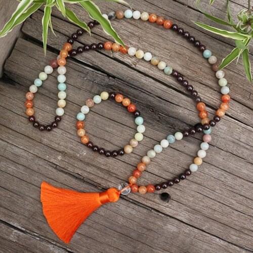 8mm Natural Stone Beads, Garnet, Orange Onyx, Amazonite,JapaMala Sets,Spiritual Jewelry,Meditation,Inspirational, 108 Mala Beads