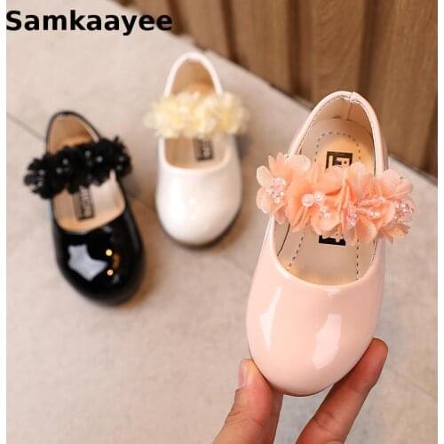 0-8y Kids Leather Shoes Children Shoes Spring Autumn Baby Girls Flats Princess Diamond Flower Soft Bottom Toddler Party Footwear