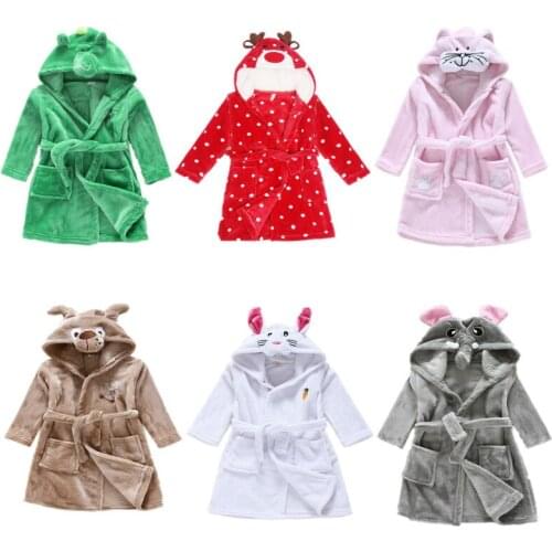 Children flannel hooded cartoon bathrobe home service baby cotton cartoon thickening dinosaur robe nightwear