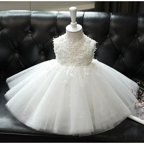 Girls Dress Party Princess Lace Tulle Girls' Dresses White Baptism Christening Ball Gown 1st Birthday dress for baby girl