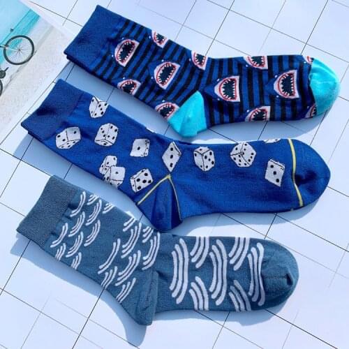 Dropshipping Crew Cool Funny Cotton Wacky Socks Dice Dices Sharks Scales Shake Street Fashion Ins Fish Scale Stripe Shark Wave