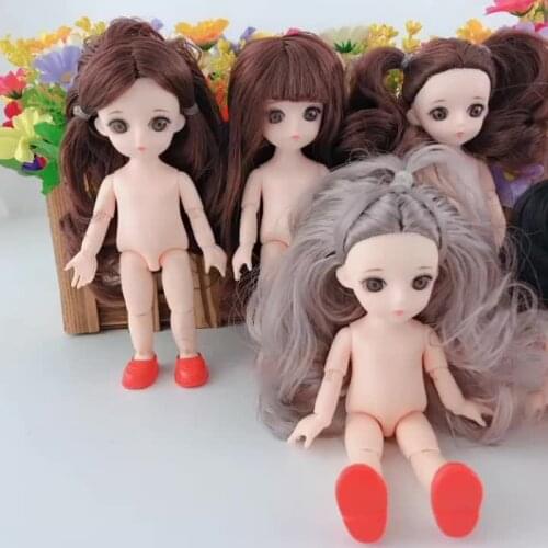 3D Big Eye 16 CM Doll Movable Jointed Toys Cute Dolls Female Body General Muscle Fashion Hair DIY Toy Girls Gifts TSLM1