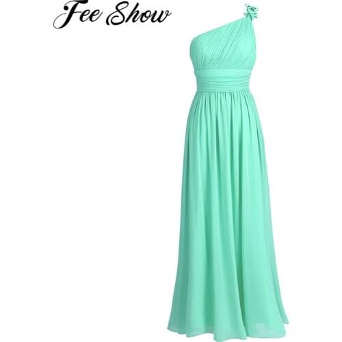 Summer Womens Chiffon Maxi Dress One-shoulder High-waisted Vestidos De Festa A-Line Bridesmaid Formal Wedding Party Longo Dress