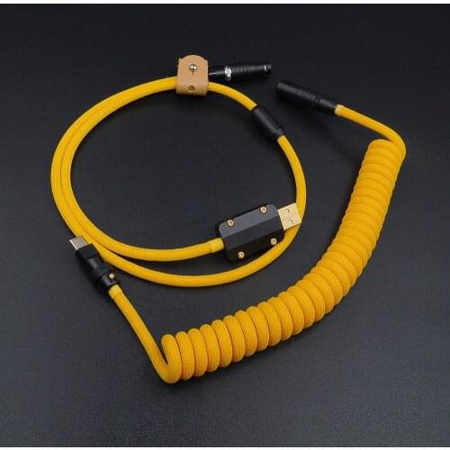 MelGeek Handmade Mechanical Keyboad USB Cable With Coil Aviator Customized Sleeve Keyboard Cable Type C Black Connector Yellow