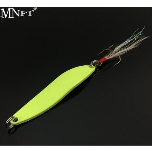 MNFT 4pcs/Lot Willow-shaped Metal Noctilucent Fishing Lure Hard Baits Luminous Sequins with Feather Treble Hook