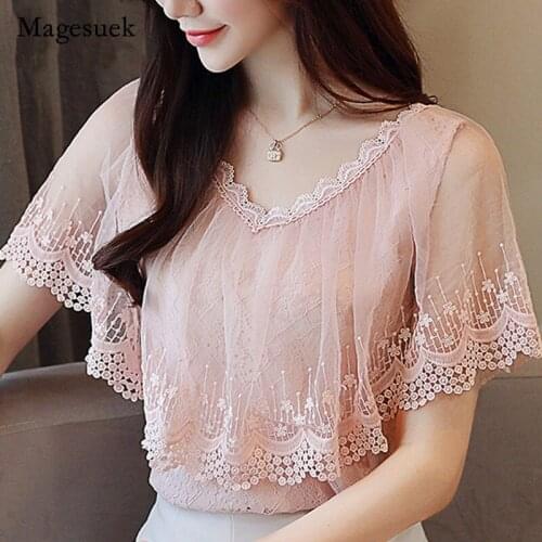 Fashion Women Blouses Women Tops and Blouses Summer Lace Blouse Shirt New 2021 Short Sleeve Lace Top Blusa Feminina 0788 30