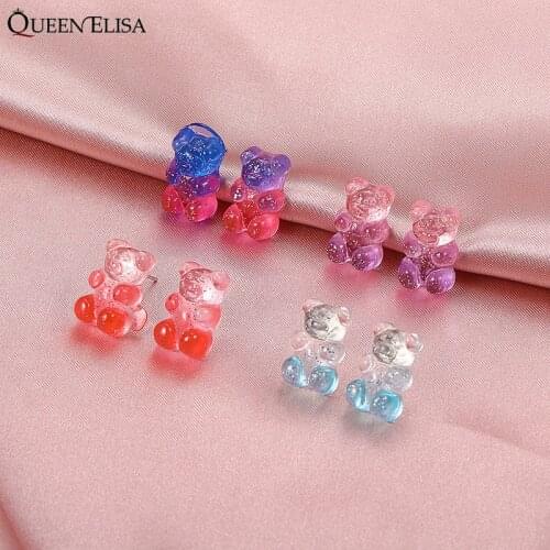 Fashion Colorful Teddy Bear Ring for Women Girl Cute Teddy Bear Finger Acrylic Rings Geometric Statement Resin Bear Ring Jewelry