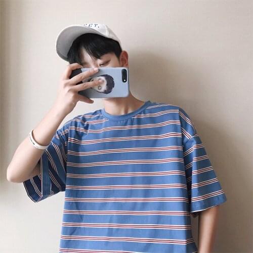 2021 Summer Short Sleeve Comfortable Striped T-Shirt Harajuku Cool Youth Round Neck Mens Clothes Fun Street High Quality Tops