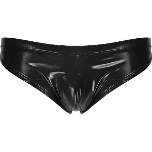 Mens Low Rise Bulge Pouch Panties Latex Patent Leather Underpants Elastic Waistband Underwear Wetlook Hot Glossy Lingerie Briefs