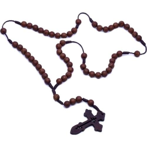 Handmade Men Cross Catholic Rosary Beads Pendant Necklace Religious Chain Vintage Jewelry Charm Gift