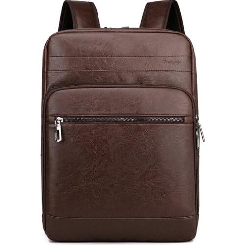 Backpack Mens PU Leather Retro Back Pack Male Multifunctional Business Laptop Bag European American Fashion Student School Bag