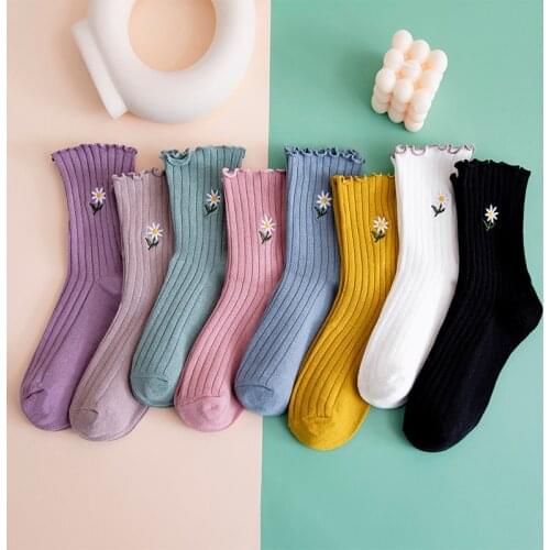 2021 New Fashion Frilly Cartoon Floral Socks Woman Kawaii Cute Flower Woman Girl Spring Autumn Cotton Socks Funny